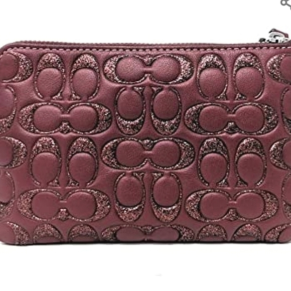 Brand New COACH Signature Glitter Embossed Leather Corner Zip Wristlet - Picture 11 of 12
